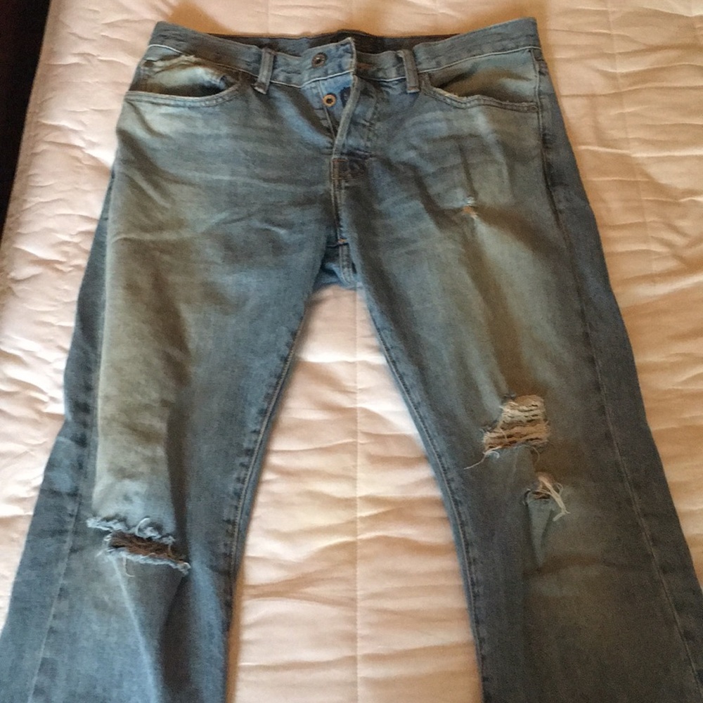 Lucky Brand distressed skinny jeans.